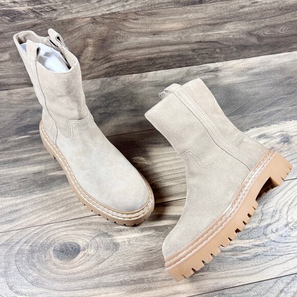 NEW Splendid Adria 7M Suede Taupe Lug Sole Mid Calf Boots Booties - Picture 2 of 11